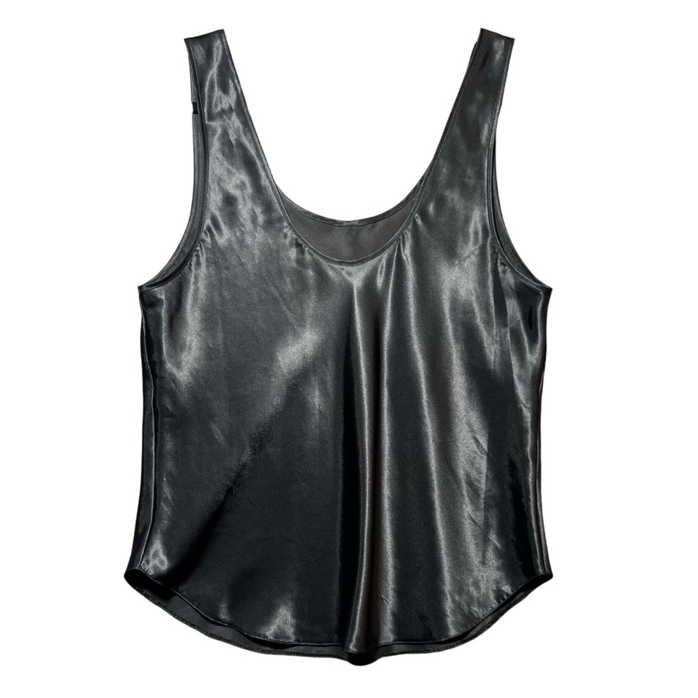 Vintage Lucie Ann II Black Satin Camisole Lingerie Tank Top Size 38 USA